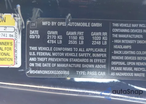 2019 Buick Cascada Premium from USA, damaged, VIN W04WH3N5XKG350958